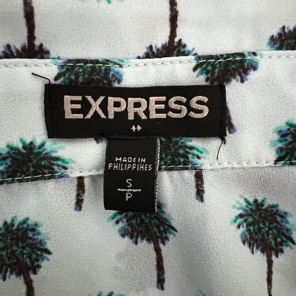 Express Shirt‎ Women Small Blue Tree Print Sleeveless Button Up Casual Whimsical - Picture 7 of 8